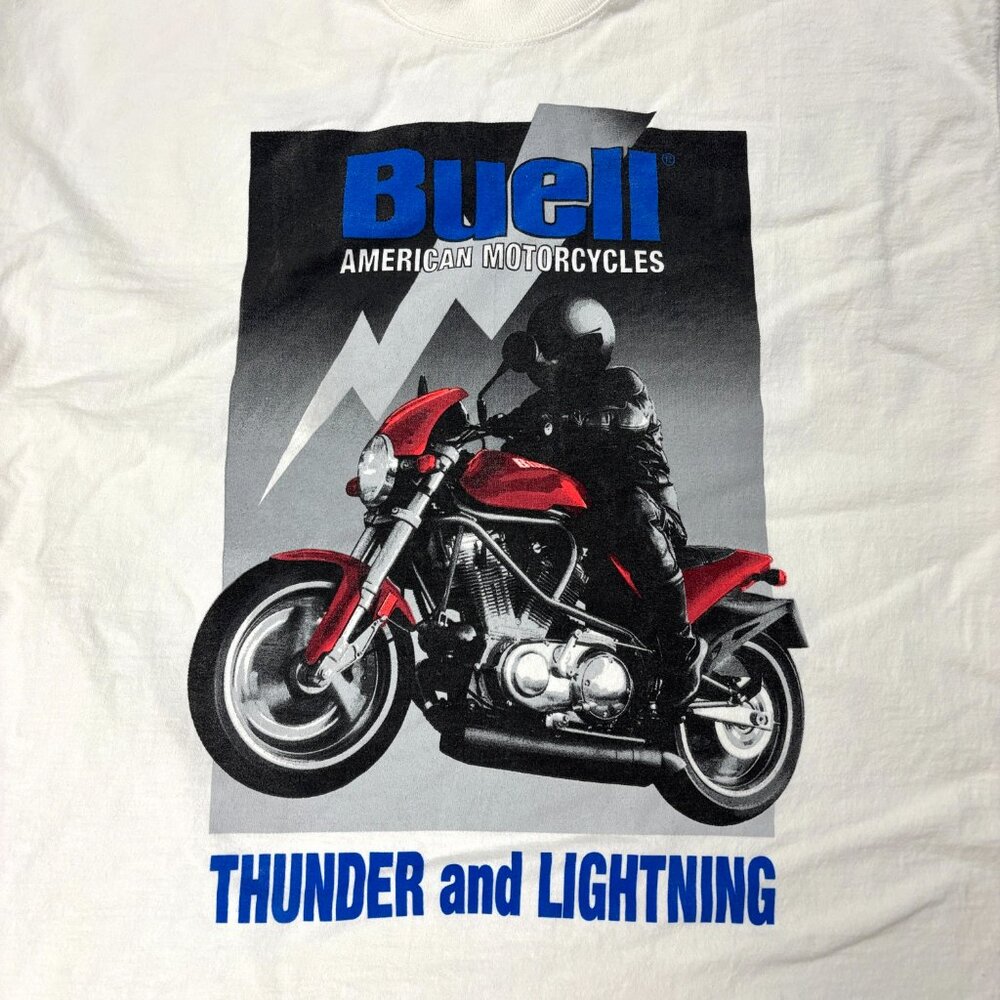 Vintage Buell Motorcyles Thunder Lightning T Shirt White Sz XL 1996 USA Bike - Picture 2 of 6